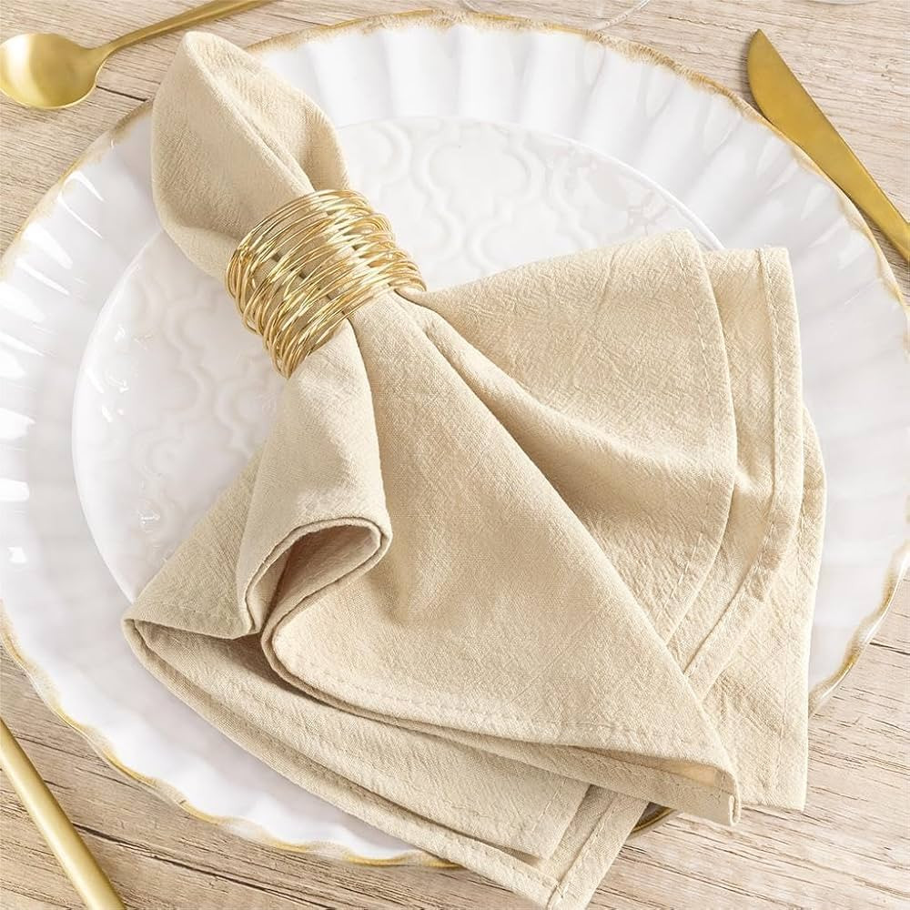 MLMW Fall Cloth Napkins Thanksgiving Linen Cotton Cloth Dinner Napkins Set of 6 Beige 16"×16" Ru... | Amazon (US)