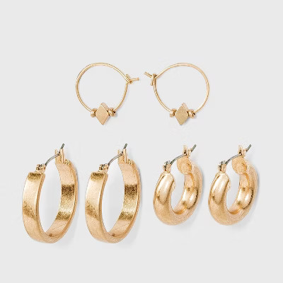 Worn Gold Hoop Earring Set 3pc - Universal Thread™ Gold | Target
