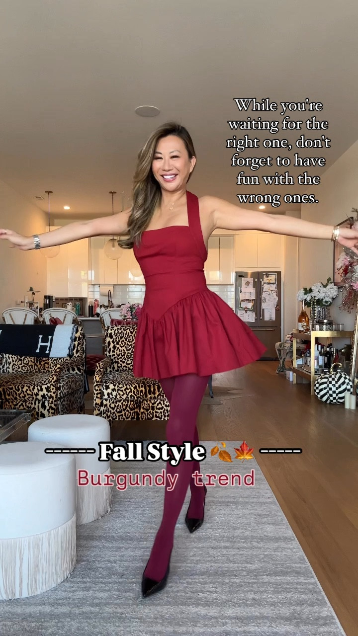 Burgundy outfit, fall outfit, fall trends, burgundy dress, burgundy tights, Amazon instant heels. Gray wool coat on sale at Shopbop 

Dress size medium 
Coat size small 

#LTKSeasonal #LTKStyleTip #LTKVideo