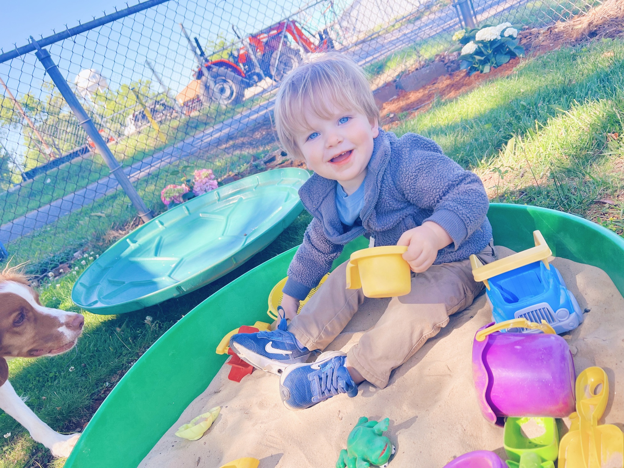 tractor watching🚜 , sand box play 🪣, and throwing the ball with Red 🐶 - our kind 
of Wednesday afternoon ☀️🌿🙌🏽

#LTKfamily #LTKhome #LTKbaby
