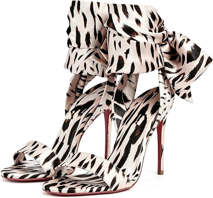 RKQ Silk satin ankle wrap big bow stiletto heels sandals for women | sexy elegant open round toe ... | Amazon (US)