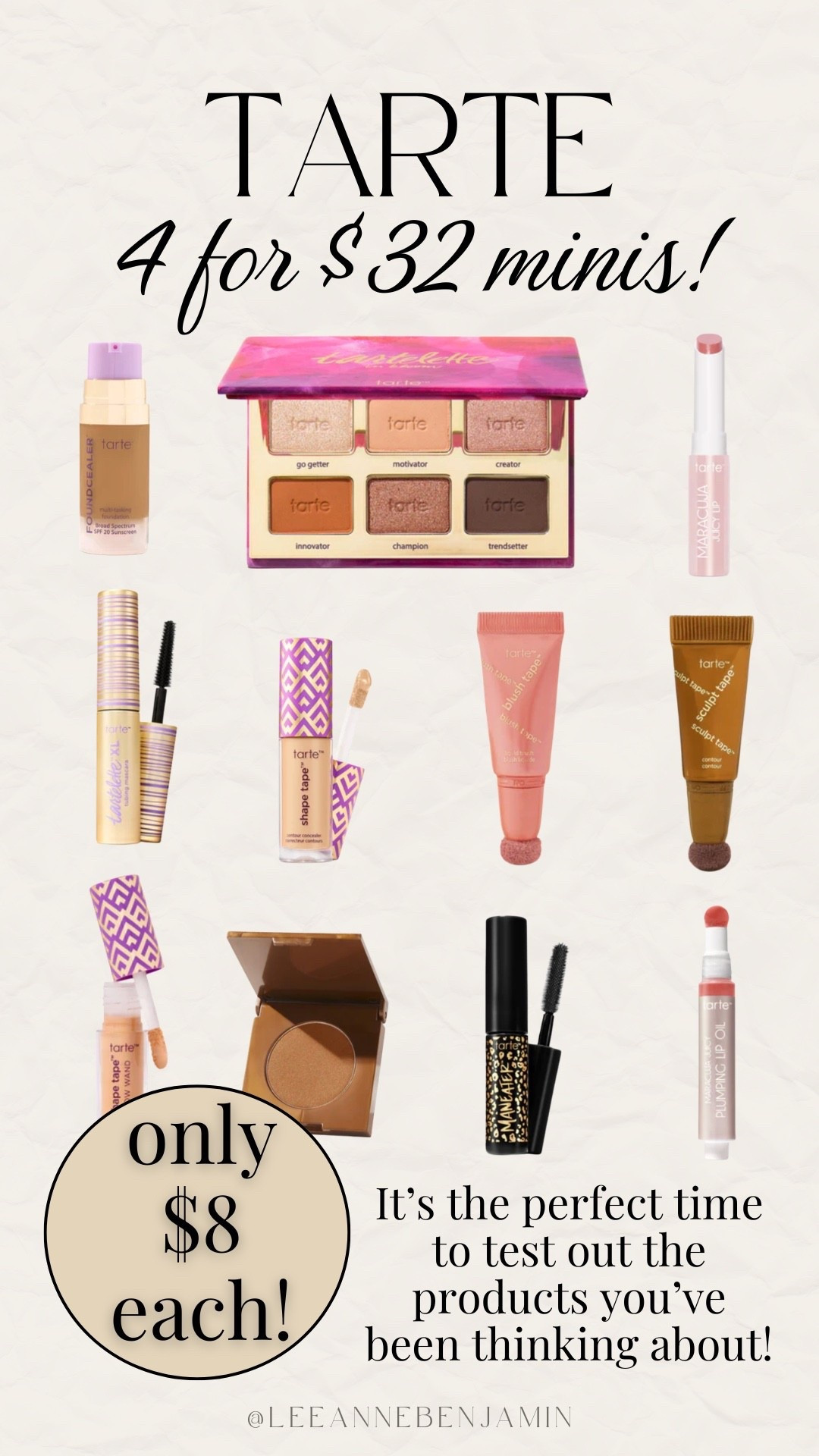 4 for $32 minis at Tarte! 

#LTKBeauty #LTKOver40 #LTKSaleAlert