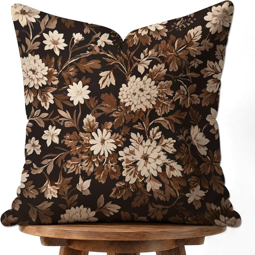 OUZ Vintage Throw Pillow Cover,Retro Brown Floral Decorative Pillowcase | Amazon (US)