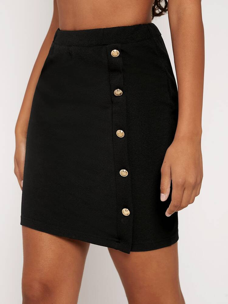 evoluSHEIN Button Front Skirt | SHEIN