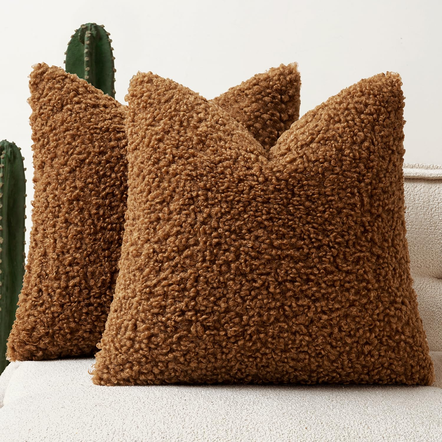 Woaboy Faux Fur Throw Pillow Covers 20x20 Inch Set of 2 Boucle Neutral Decorative Sherpa Fuzzy Ac... | Amazon (US)