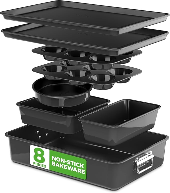 NutriChef 8-Piece Stackable Nonstick Bakeware Set - Premium Steel Baking Pans Set - Includes Roun... | Amazon (US)