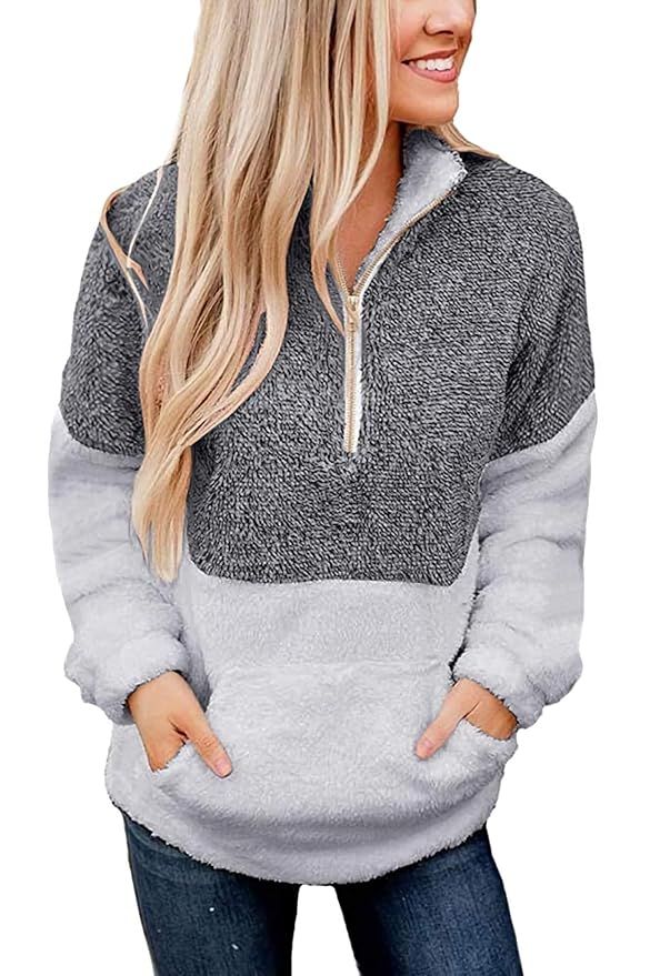Alelly Women's Zipper Sherpa Pullover Soft Fuzzy Fleece Sweatshirt Jacket Sweater Winter Coat | Amazon (US)