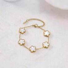 New Fashionable Silver-Color 5-Leaf Clover Single-Sided Shell Bracelet, Niche Luxury 5-Petal Luck... | SHEIN