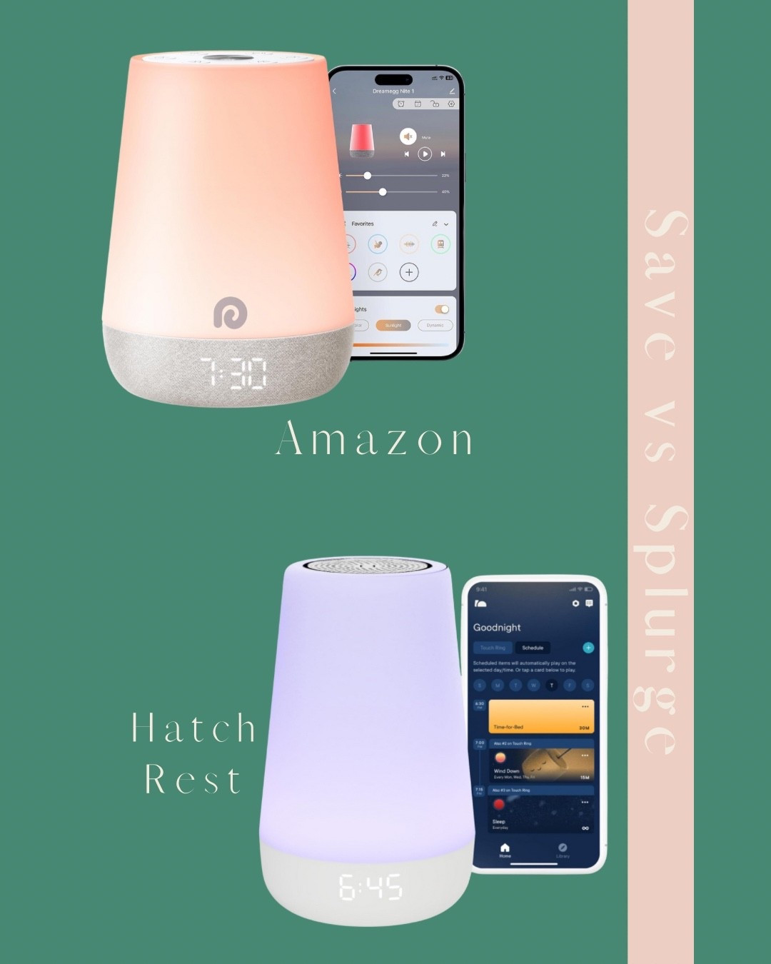 Save vs Splurge! Amazon vs Hatch Rest sound machine and night light! These two offer the same features yet are very different in price! 

#LTKBaby #LTKKids #LTKFindsUnder50