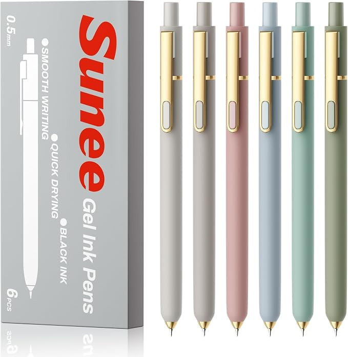 SUNEE Gel Pens, 6 Pack 0.5mm Pens Fine Point Smooth Writing Pens with Quick-Dry Black Ink, Cute A... | Amazon (US)