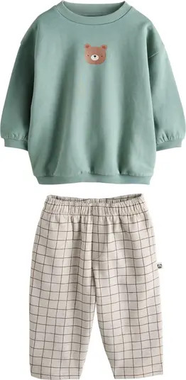 NEXT Kids' Bear Graphic Sweatshirt & Check Sweatpants Set | Nordstrom | Nordstrom
