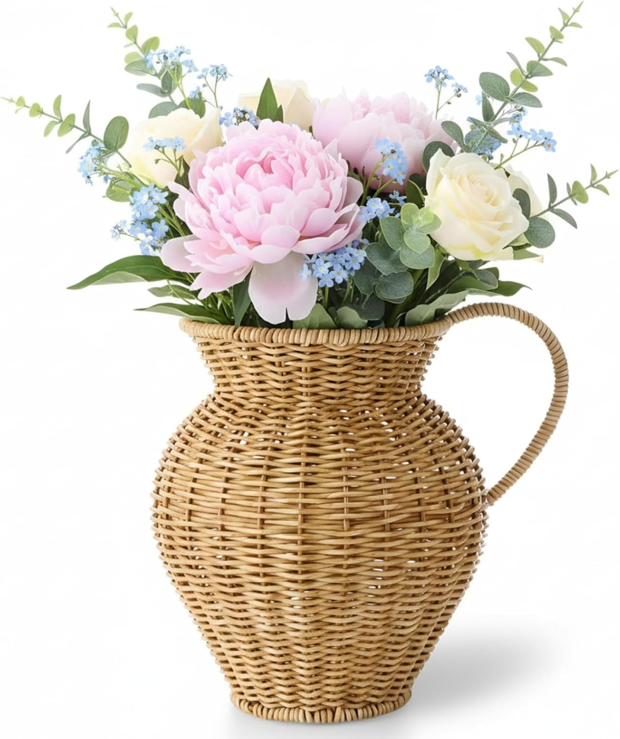 9" Tall Faux Wood Rattan Vase Wicker Vase Country Style Home Decor 6.3 x 7.67 x 9 Inch Woven Bask... | Amazon (US)