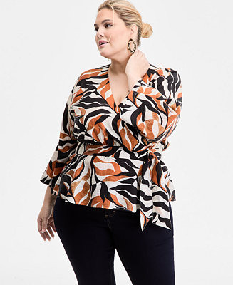 I.N.C International Concepts Plus Size Printed Kimono Wrap Top, Exclusively at Macy's | Macy's