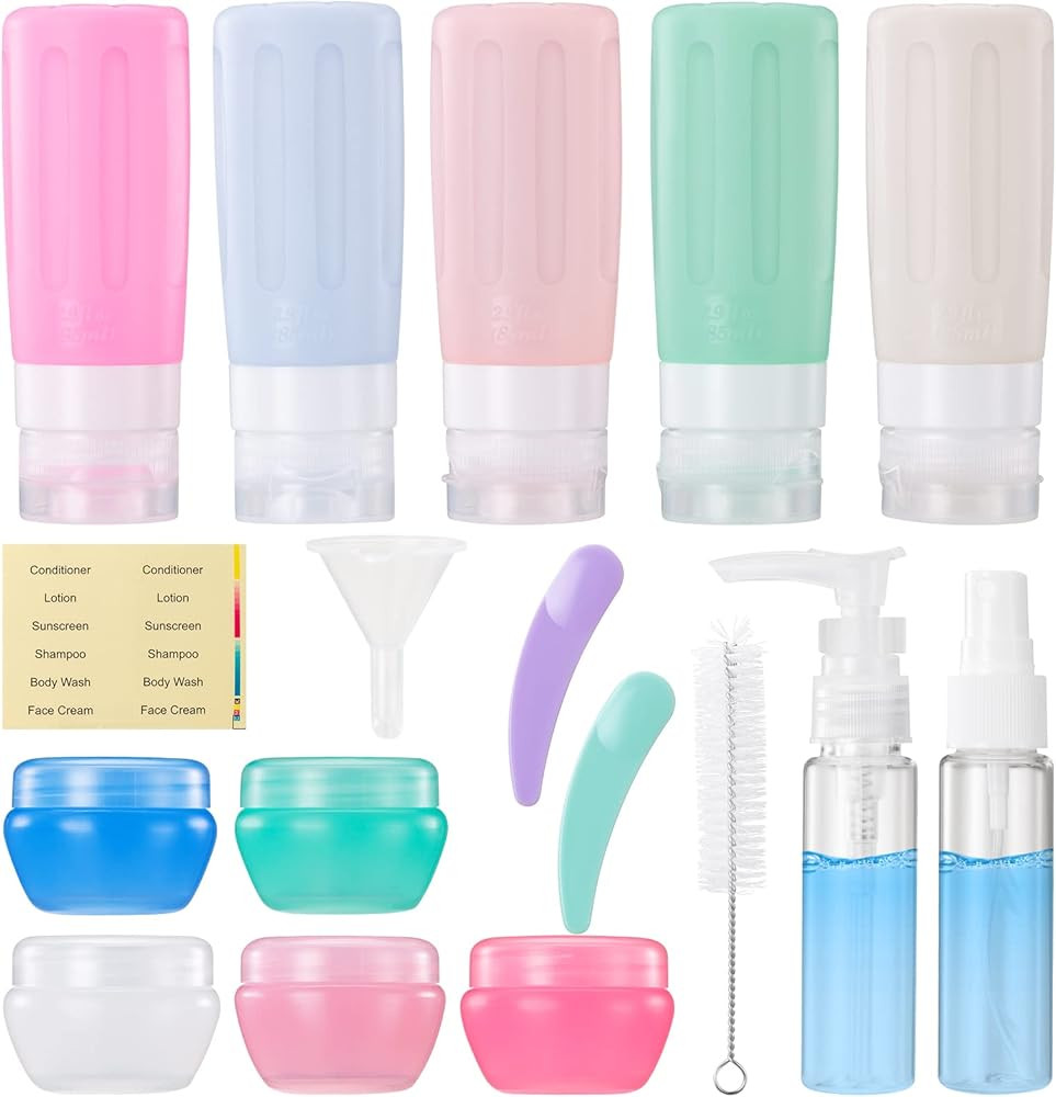 JBYAMUS 17 Pcs Silicone Travel Bottles Set, Super Leak-Proof Travel Size Toiletries, TSA Approved Tr | Amazon (US)