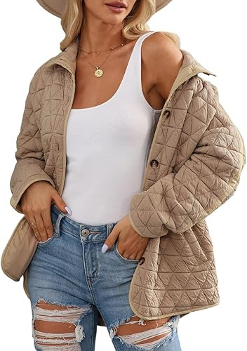 EVALESS Women's Lightweight Diamond Quilted Jacket Casual Winter Open Front Button Down Puffer Co... | Amazon (US)