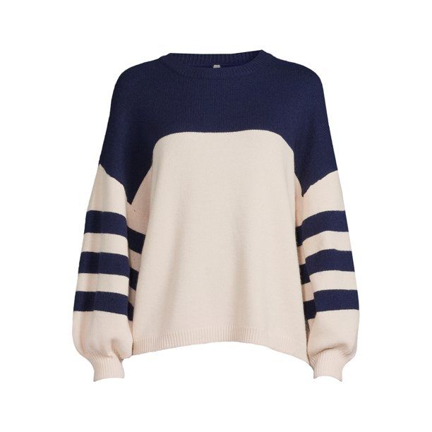 Dreamers by Debut Womens Striped Long Sleeve Pullover Sweater with Puff Sleeves | Walmart (US)