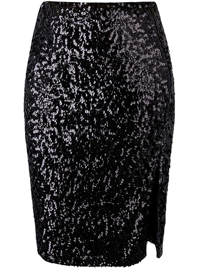 VIJIV Women's Sequin Skirt Midi High Waist Elegant Stretchy Sparkle Side Slit Pencil Skirt Party ... | Amazon (US)