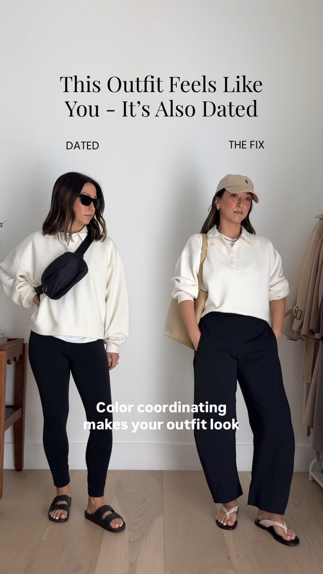 Update your mom outfit - 

Swap out slides for a minimal sandal 
Ditch the leggings
Coordinate your accessories

J.crew collared sweatshirt small - old
Ruti pants petite 4
Everlane leather sandals 5
The Row bag medium
Polo Ralph Lauren hat
Electric picks earrings
Dorsey James necklace 15”

#LTKmomlife #LTKPetite #LTKOver40