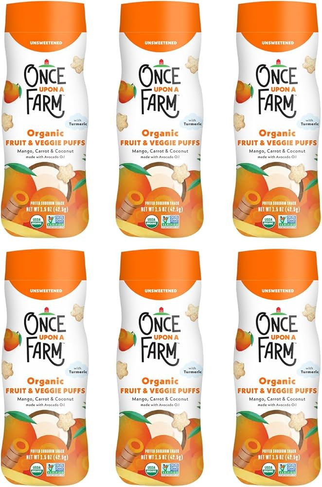 Once Upon a Farm Organic Baby Fruit & Veggie Puffs, Mango, Carrot & Coconut | 6 count | Amazon (US)