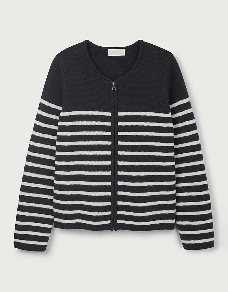 Short Stripe Crew Neck Knitted Jacket | The White Company (UK)