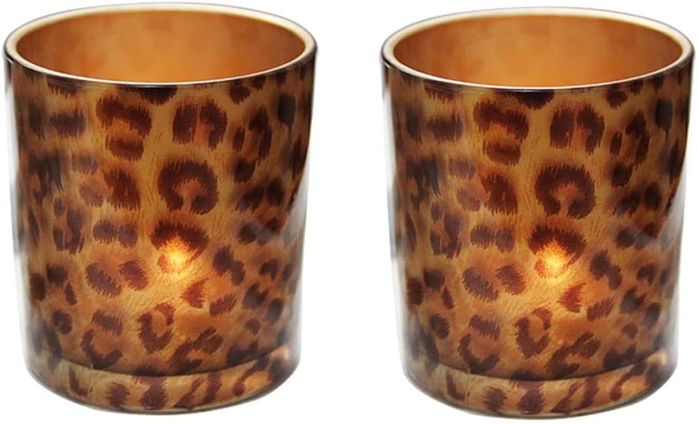 2 Glass Tealight Holder Votive Candle Holder Cups for Christmas Valentines Day Decoration Leopard... | Amazon (US)