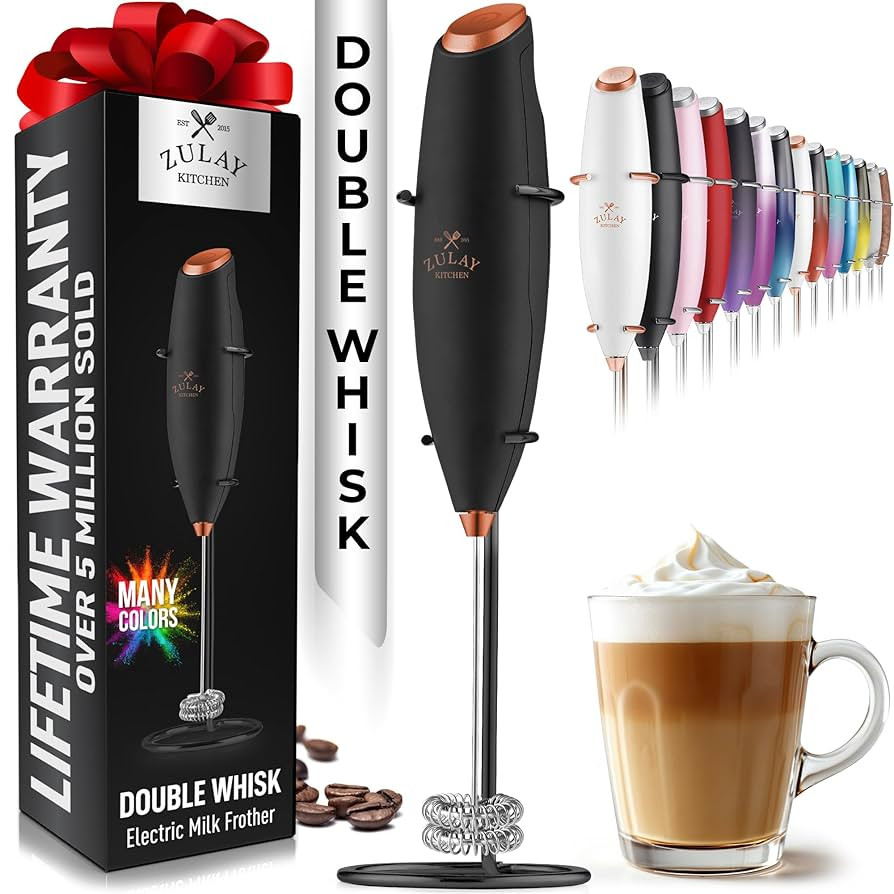 Zulay Double Whisk Milk Frother Handheld Mixer - High Powered Frother For Coffee With Improved Mo... | Amazon (US)
