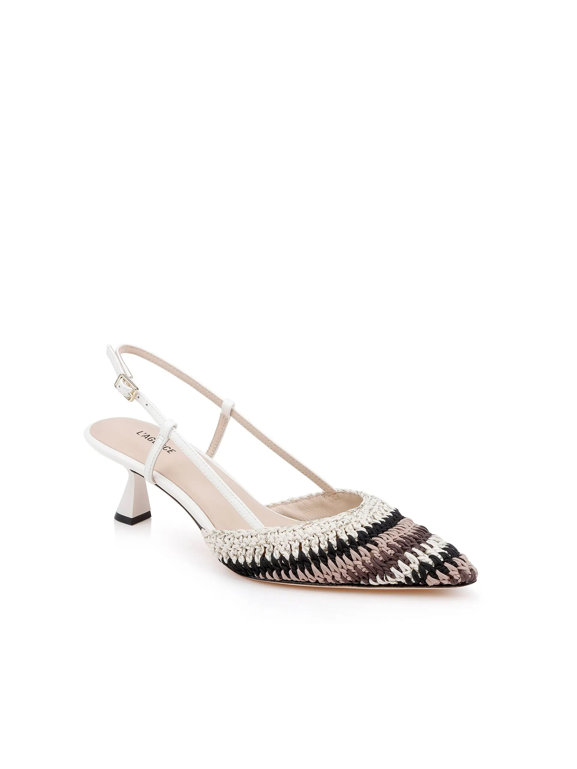 Nantes Slingback Pump in Ecru Multi Crochet | L'AGENCE | L'Agence