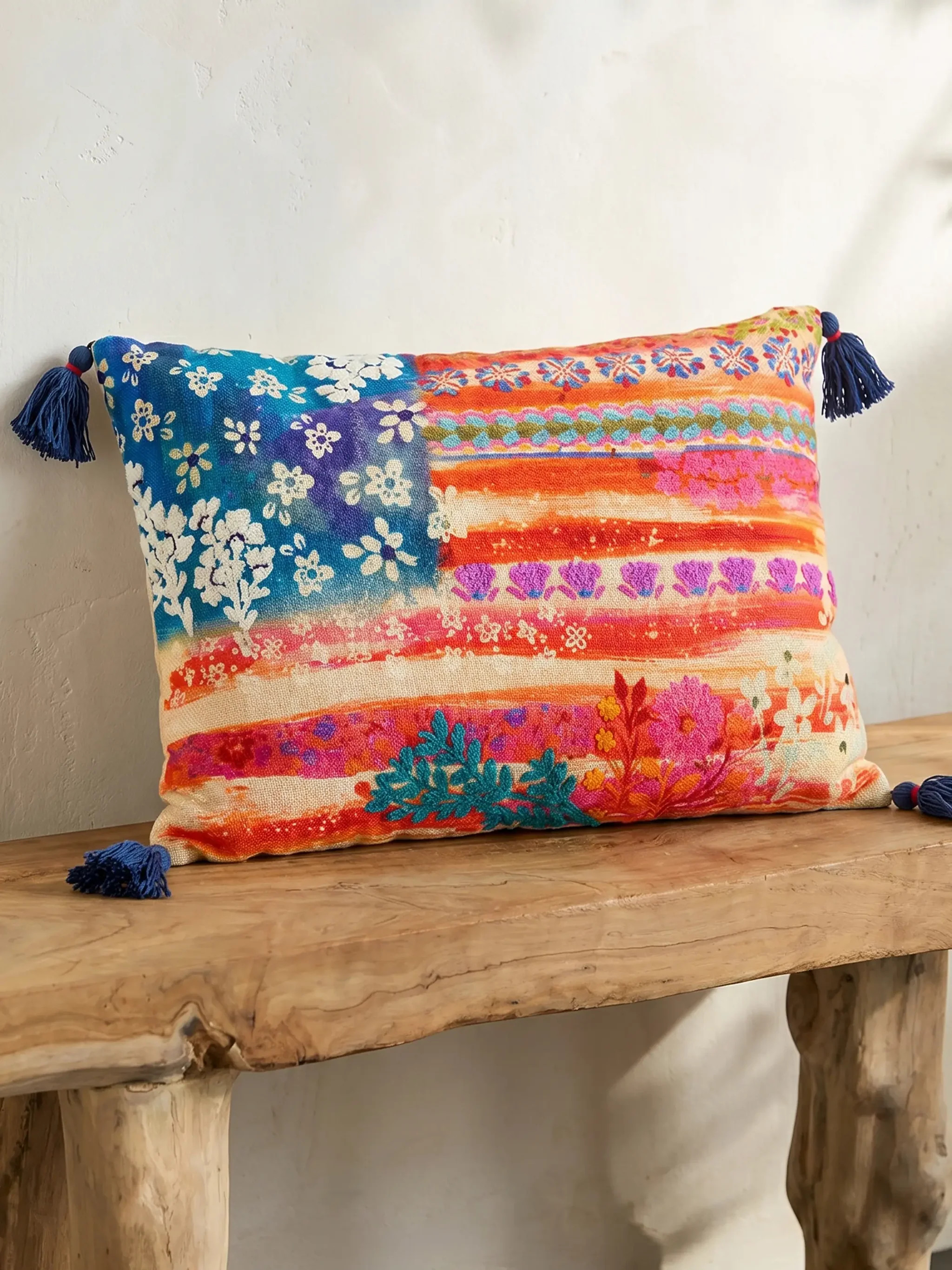 Boho Cotton Tassel Pillow - American Flag | Natural Life