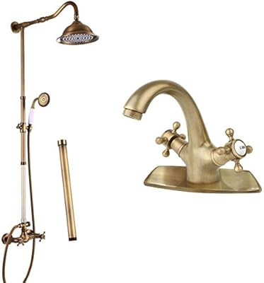 Aolemi Antique Brass Shower System Combo Set Matching Antique Brass Bathroom Sink Faucet Single H... | Amazon (US)