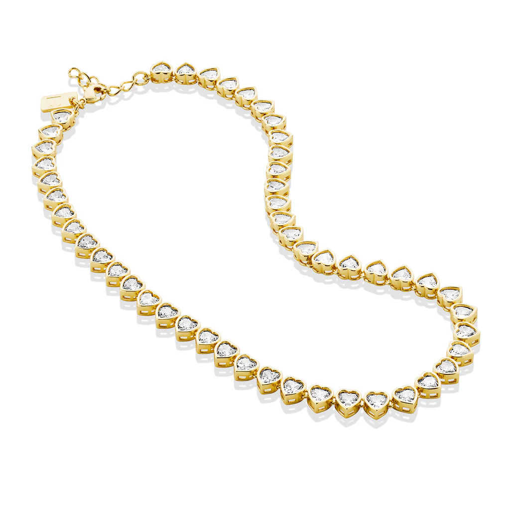Gold Heart Tennis Necklace with White Stones | Rosie Fortescue Jewellery