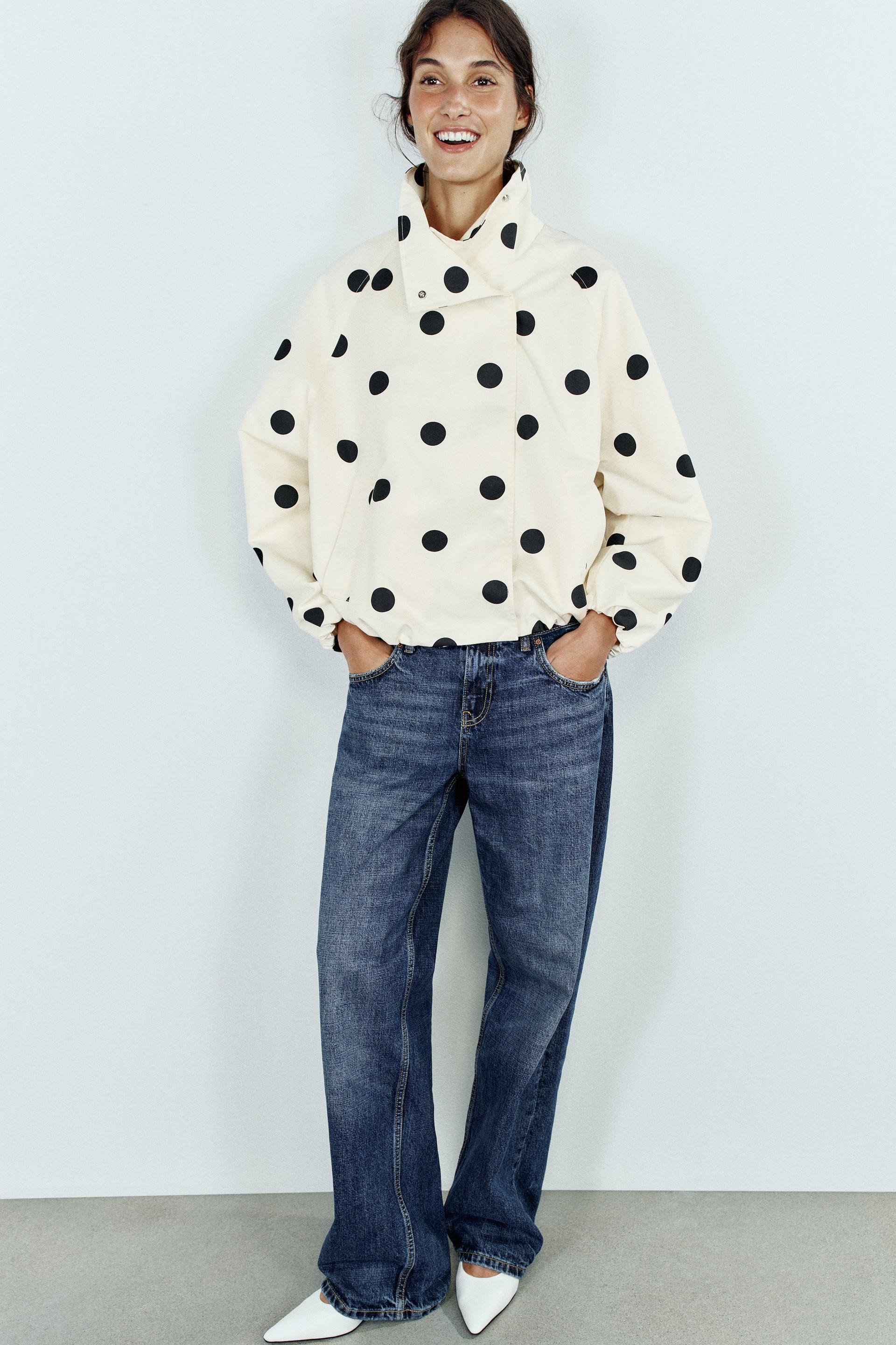 Zara - Polka Dot Bomber Jacket - White - M - Woman | Zara US