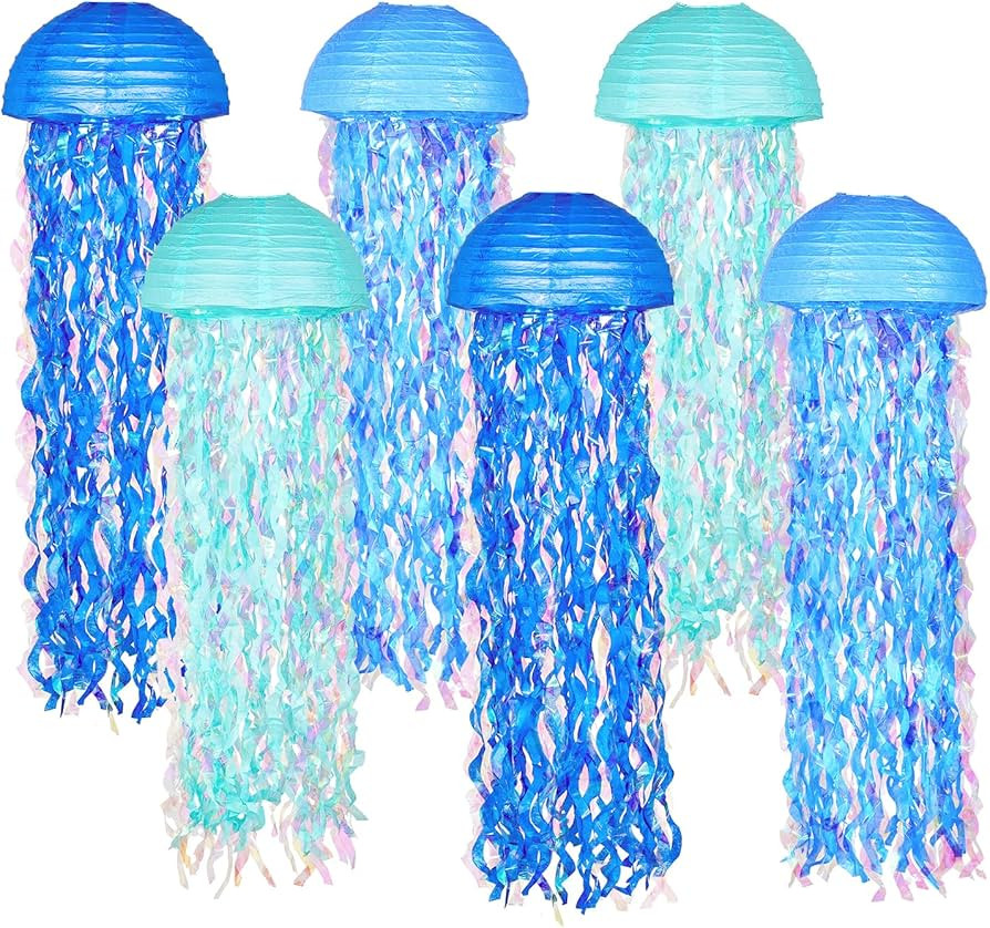 10" Blue Hanging Jellyfish Paper Lanterns - Under the Sea Party & Mermaid Birthday Decorations, B... | Amazon (US)