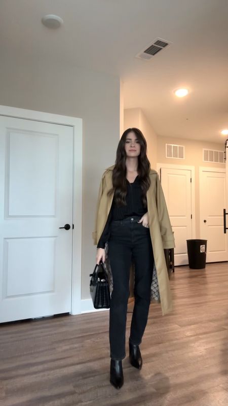 Rainy day outfit 
Trench coat, black jeans, YSL bag, sac du jour, work outfit, work style, corporate outfit, briefly styled, black boots 

#LTKitbag #LTKworkwear #LTKstyletip