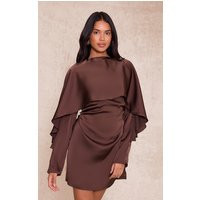 Dark Chocolate Satin Overlay Cape Detail Bodycon Dress | PrettyLittleThing US