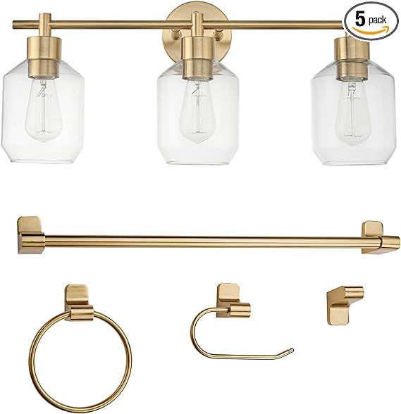 Globe Electric 51638 3-Light Vanity All-in-One Bathroom Set, 5 Piece Gold Finish | Amazon (US)