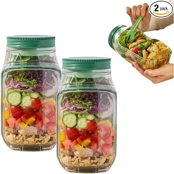 Mason Jar Salad Container with Side Opening,The Original Salad Pod,Salad Pod Jar Side Open with L... | Amazon (US)