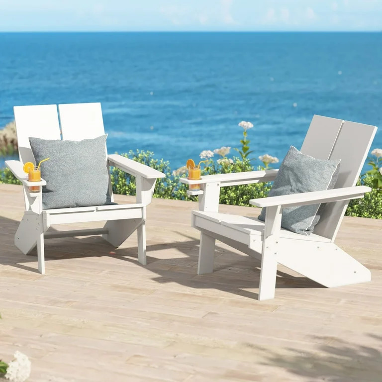 WestinTrends Riviera Outdoor HDPE Modern Adirondack Chair with Cup Holder (Set of 2), White | Walmart (US)