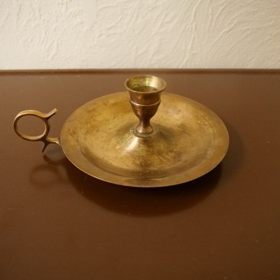Vintage Brass Chamberstick Candle Holder Finger Loop Drip Tray 8” Patina | eBay US