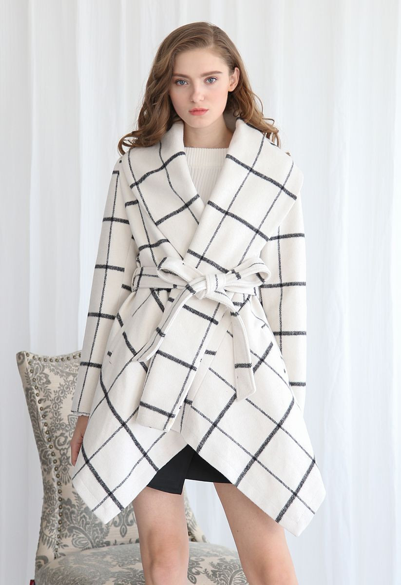 Prairie Grid Rabato Coat in White | Chicwish