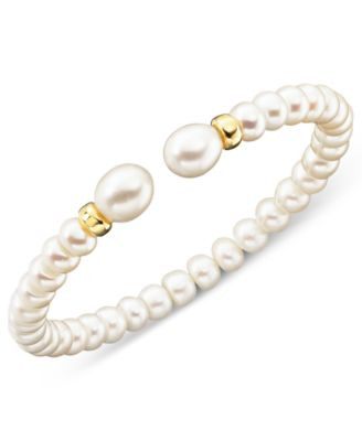 Cultured Freshwater Pearl (7mm) Rondelle Bracelet in 14k Gold - Gold | Macy's