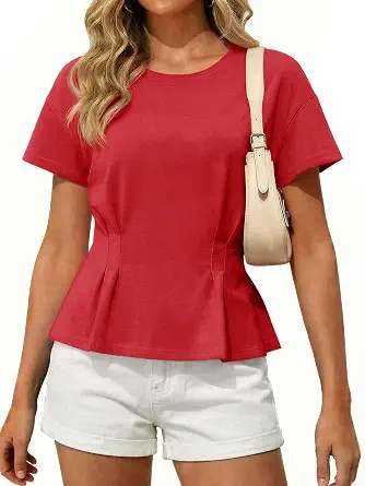 Tankaneo Womens Peplum Babydoll Tops Pleated Short Sleeve Workout T-Shirt | Summer Casual Tshirts... | Amazon (US)