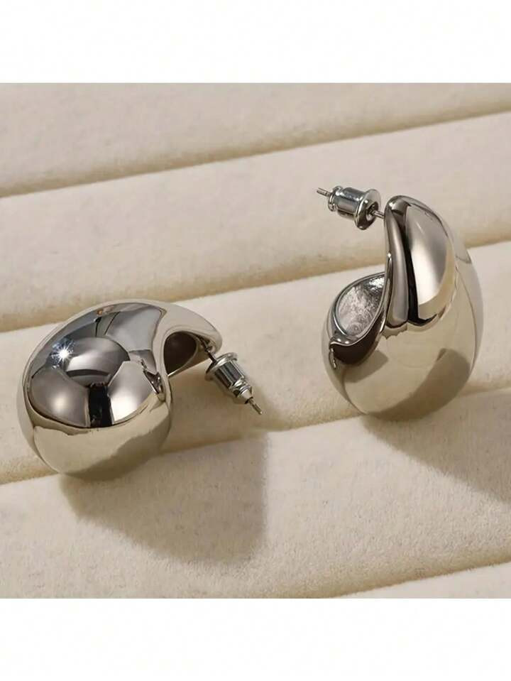 Creative Glossy Chunky Water Drop Shaped Stud Earrings Plated Jewelry Simple Luxury Style Suitabl... | SHEIN