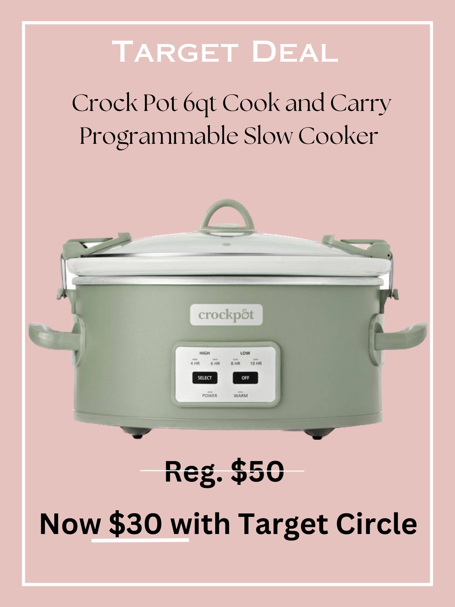 $30 Crock Pot 6qt Cook and Carry Programmable Slow Cooker with Target Circle when you add the offer. 



Target deal/ Target Circle deal

#LTKhome #LTKSeasonal #LTKsalealert