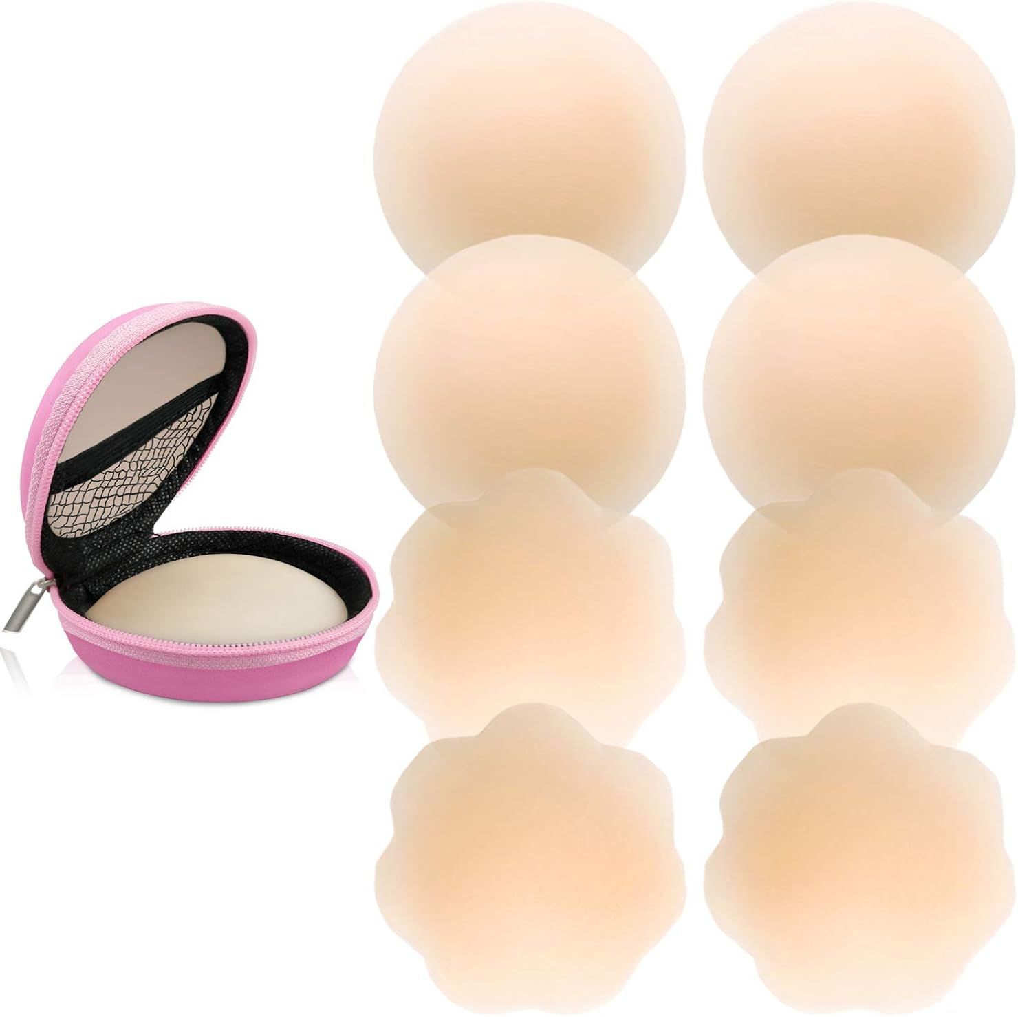 QUXIANG 4 Pairs Pasties Women Nipple Covers Reusable Adhesive Silicone Nippleless Covers (2 Round... | Amazon (US)