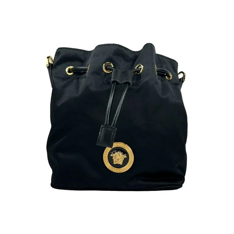 Versace Small Nylon Fabric and Calf Leather Medusa Pendant Bucket Chain Shoulder Handbag (Black) | Walmart (US)