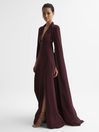 Reiss Burgundy Grace Maxi Dress With Cape | Reiss UK