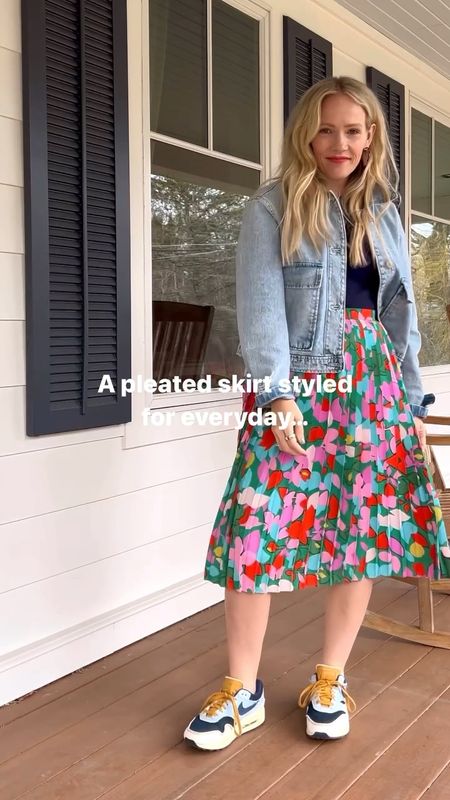 A pleated skirt styled for everyday with a tucked in racerback tank (my favorite!), a semi-cropped utility denim shirt jacket (currently on sale!) and denim accessories trend with the sneakers (and the best no show socks you’ll never see 😉) 
CLAIRE LATELY 

#LTKVideo #LTKfindsunder100 #LTKsalealert