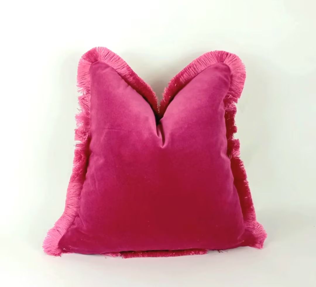 Pink Brush Fringe Pillow Pink Velvet Cushion Brush Fringed - Etsy | Etsy (US)