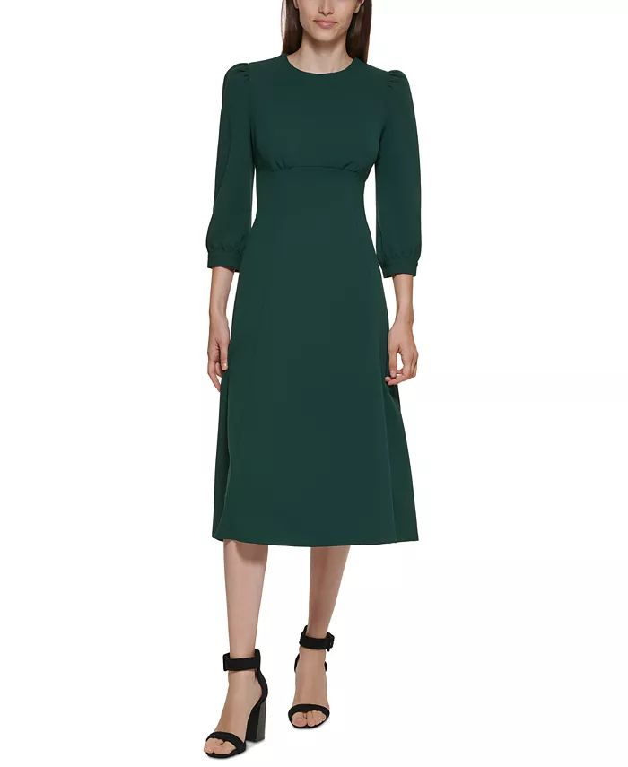 Women's Round-Neck Scuba Crepe Midi Dress | Macy's