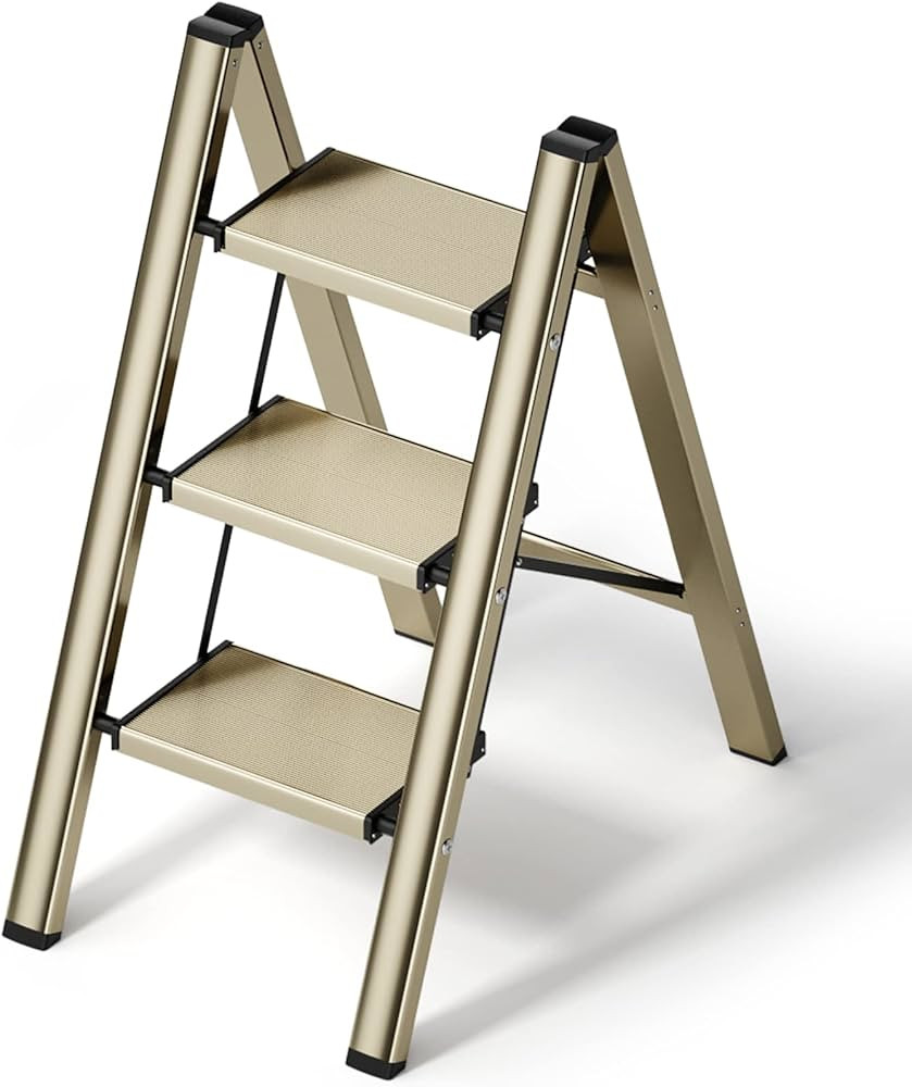 Ladnamy Folding 3 Step Ladder - Aluminum Lightweight Step Stool W/Anti-Slip Wide Pedal for Adults... | Amazon (US)